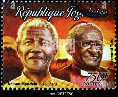 Portrait of Nelson Mandela on stamp of the Gambia Stock Photo