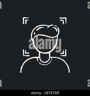 Facial recognition chalk white icon on black background Stock Vector