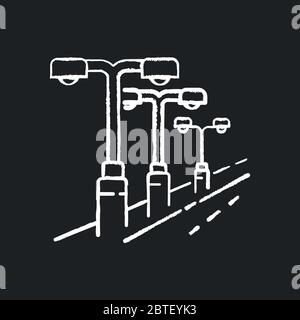 Street lighting chalk white icon on black background Stock Vector