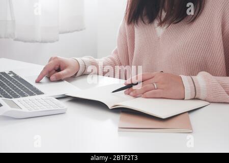 female remotely working, studying online Stock Photo