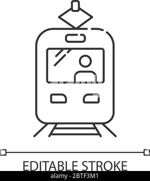 Tram pixel perfect linear icon Stock Vector