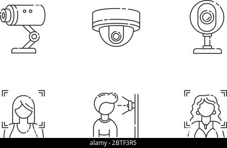 Biometric identification pixel perfect linear icons set Stock Vector