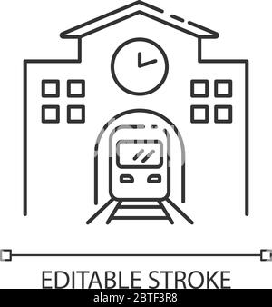 Railway station pixel perfect linear icons set for dark, light mode ...