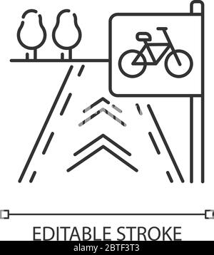 Bicycle lane pixel perfect linear icon Stock Vector