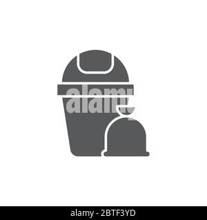 Garbage trash bin and bag vector icon symbol isolated on white background Stock Vector