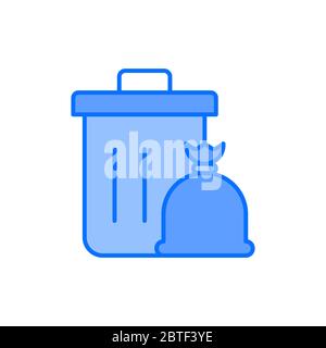 Garbage trash bin and bag vector icon symbol isolated on white background Stock Vector