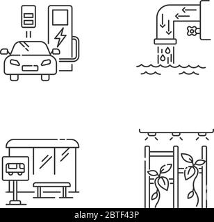 City structure pixel perfect linear icons set Stock Vector