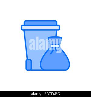 Garbage trash bin and bag vector icon symbol isolated on white background Stock Vector