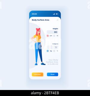 Body surface area calculation smartphone interface vector template Stock Vector