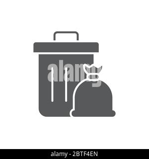 Garbage trash bin and bag vector icon symbol isolated on white background Stock Vector