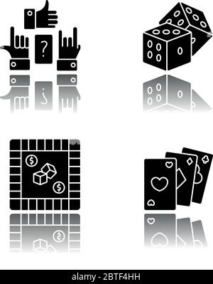 Amusing games drop shadow black glyph icons set Stock Vector