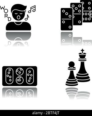Entertainment activities drop shadow black glyph icons set Stock Vector