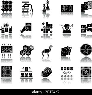 Table games drop shadow black glyph icons set Stock Vector