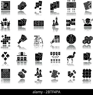 Board games drop shadow black glyph icons set Stock Vector