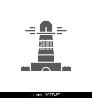 Lighting lighthouse and ocean water vector icon symbol isolated on white background Stock Vector