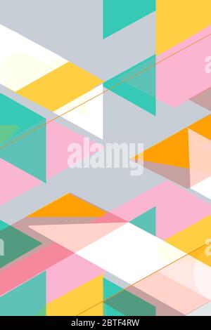 Colorful geometric Cover Swiss Modernism. cubes and triangles. Yellow green and pink texture. Abstract pattern Shapes Concept backgrounds for ads or p Stock Photo