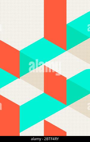 Colorful geometric Cover Swiss Modernism. ROrange and turquoise blue and white texture. Abstract pattern Shapes Concept backgrounds for ads or prints Stock Photo
