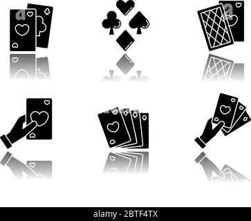 Card games drop shadow black glyph icons set Stock Vector