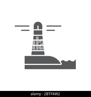 Lighting lighthouse and ocean water vector icon symbol isolated on white background Stock Vector