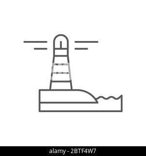 Lighting lighthouse and ocean water vector icon symbol isolated on white background Stock Vector