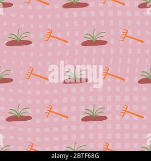 plants and rakes seamless vector gardening pattern Stock Vector