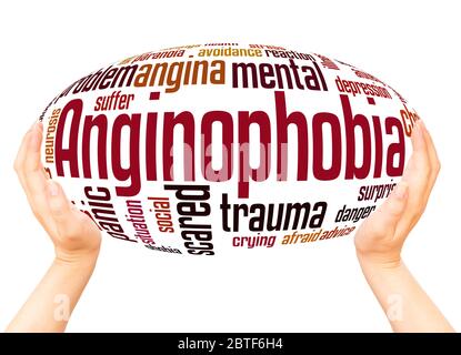 Anginophobia fear of angina or choking word hand sphere cloud concept on white background Stock Photo