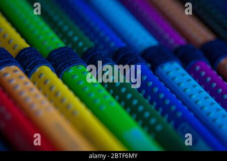 Pencil case with colored crayons