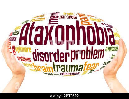 Ataxophobia fear of disorder or untidiness word hand sphere cloud concept on white background. Stock Photo