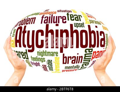 Atychiphobia fear of failure word hand sphere cloud concept on white background. Stock Photo