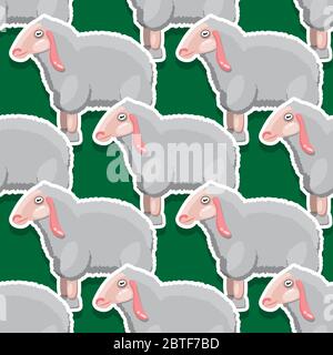 seamless sheep pattern on a green background. Vector image Stock Vector