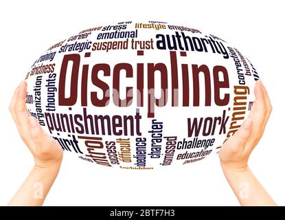 Discipline word hand sphere cloud concept on white background. Stock Photo
