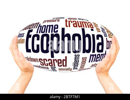 Ecophobia fear of the home word hand sphere cloud concept on white background. Stock Photo