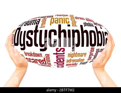 Dystychiphobia fear of accidents word hand sphere cloud concept on white background. Stock Photo