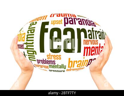 Fear word hand sphere cloud concept on white background. Stock Photo