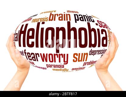 Heliophobia fear of the sun word hand sphere cloud concept background. Stock Photo