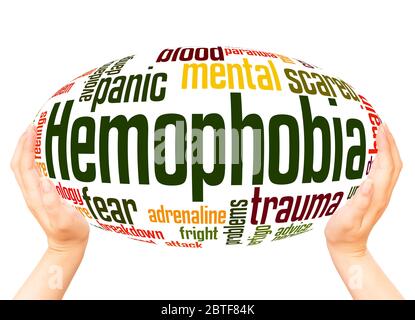 Hemophobia fear of blood word hand sphere cloud concept on white background. Stock Photo