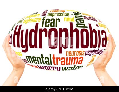 Hydrophobia fear of water word hand sphere cloud concept on white background. Stock Photo
