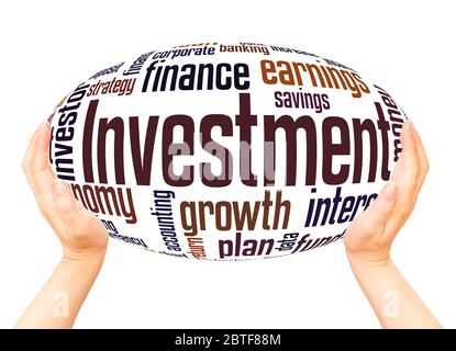 Investment word hand sphere cloud concept on white background. Stock Photo
