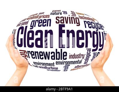 Clean energy word hand sphere cloud concept on white background. Stock Photo