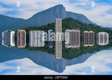 Buildings reflectiong in Lagoa Rodrigo de Freitas, Ipanema, Rio de Janeiro, Brazil Stock Photo