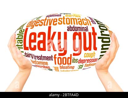 Leaky gut syndrome word hand sphere cloud concept on white background. Stock Photo