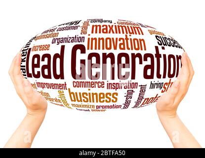 Lead generation word hand sphere cloud concept on white background. Stock Photo