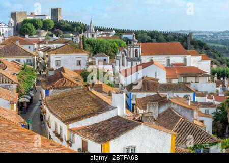 View over the old city and the castle, Obidos, Estremadura and Ribatejo, Portugal Stock Photo