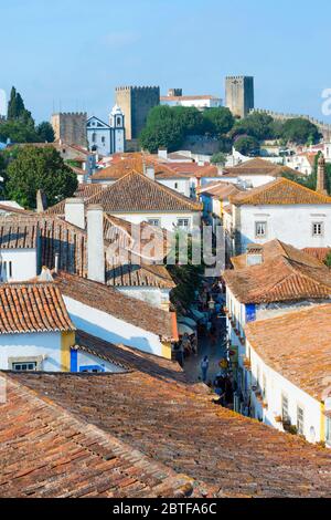 View over the old city and the castle, Obidos, Estremadura and Ribatejo, Portugal Stock Photo