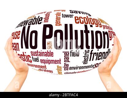 No pollution energy word hand sphere cloud concept on white background. Stock Photo