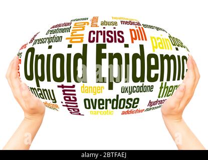Opioid epidemic word hand sphere cloud concept on white background. Stock Photo