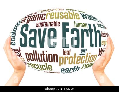 Save Earth word hand sphere cloud concept on white background. Stock Photo