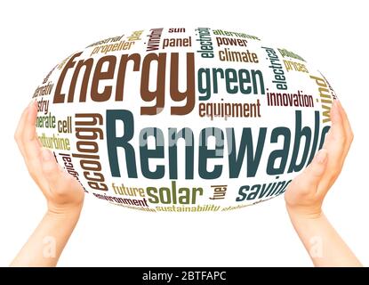 Renewable energy word hand sphere cloud concept on white background. Stock Photo