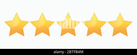 Five star rating icon vector illustration isolated on white background.Set of  gold stars. Stock Vector