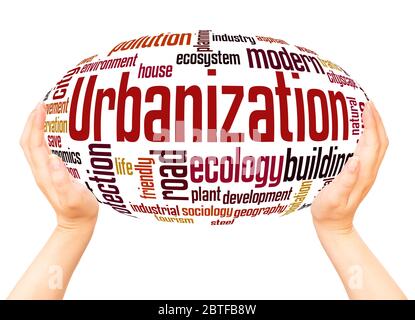 Urbanization word hand sphere cloud concept on white background. Stock Photo